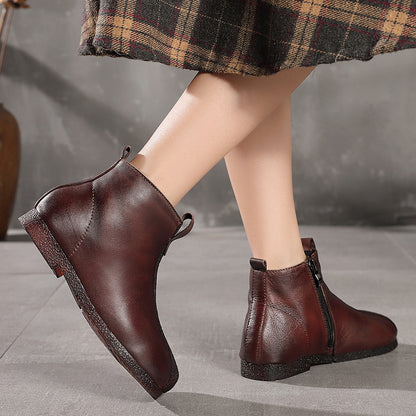 Retro Handmade Paneled Fleece Flat Short Boots