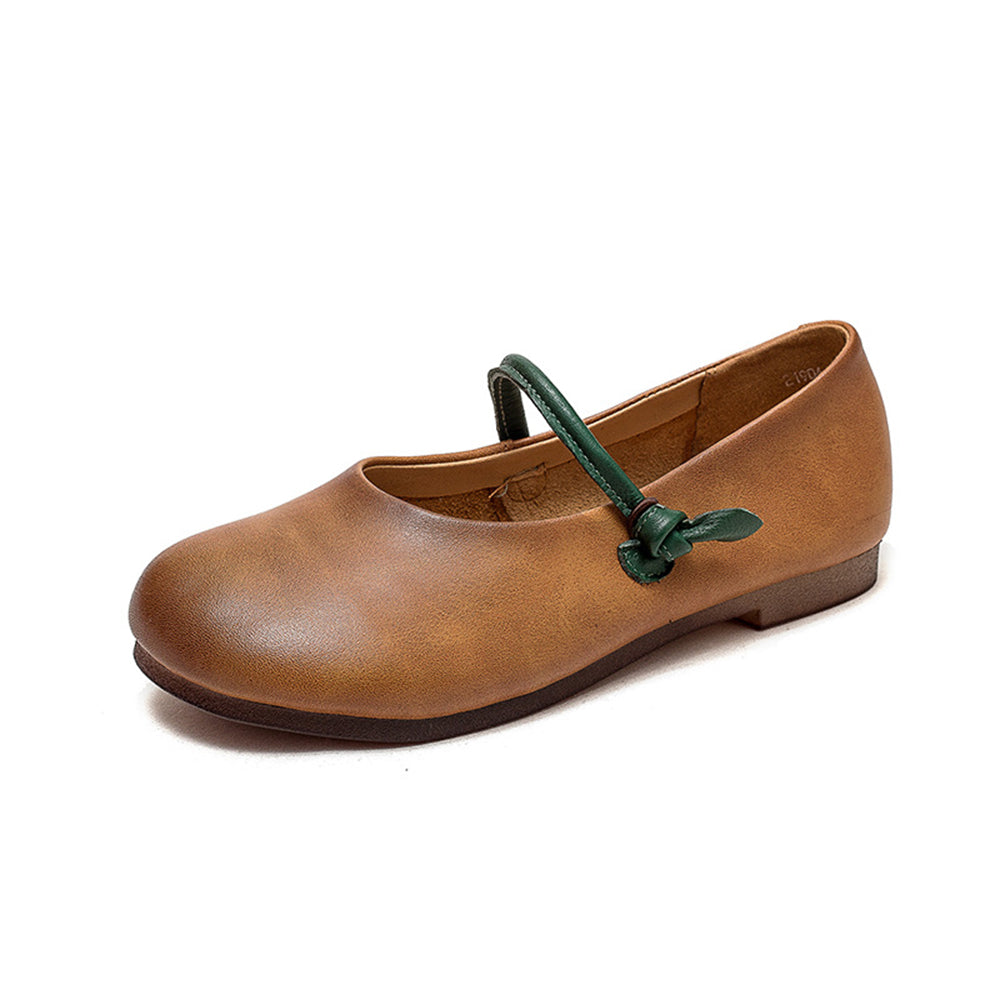 Retro Style Mary Jane Flat Shoes With Knob Knot Accents