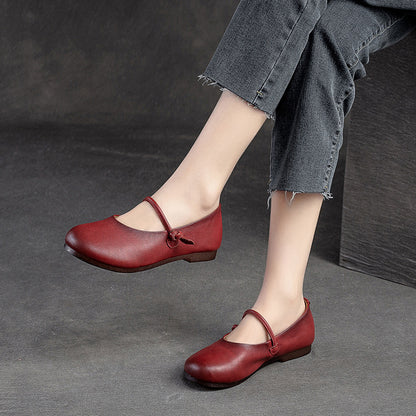 Retro Style Mary Jane Flat Shoes With Knob Knot Accents