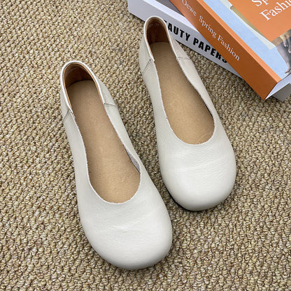 Round Toe Slip-on Leather Flat Casual Shoes