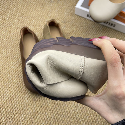 Round Toe Slip-on Leather Flat Casual Shoes