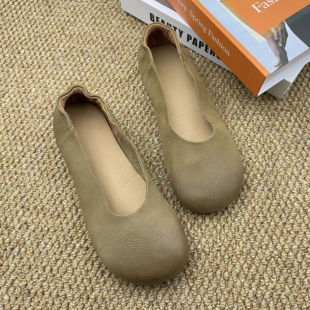 Round Toe Slip-on Leather Flat Casual Shoes