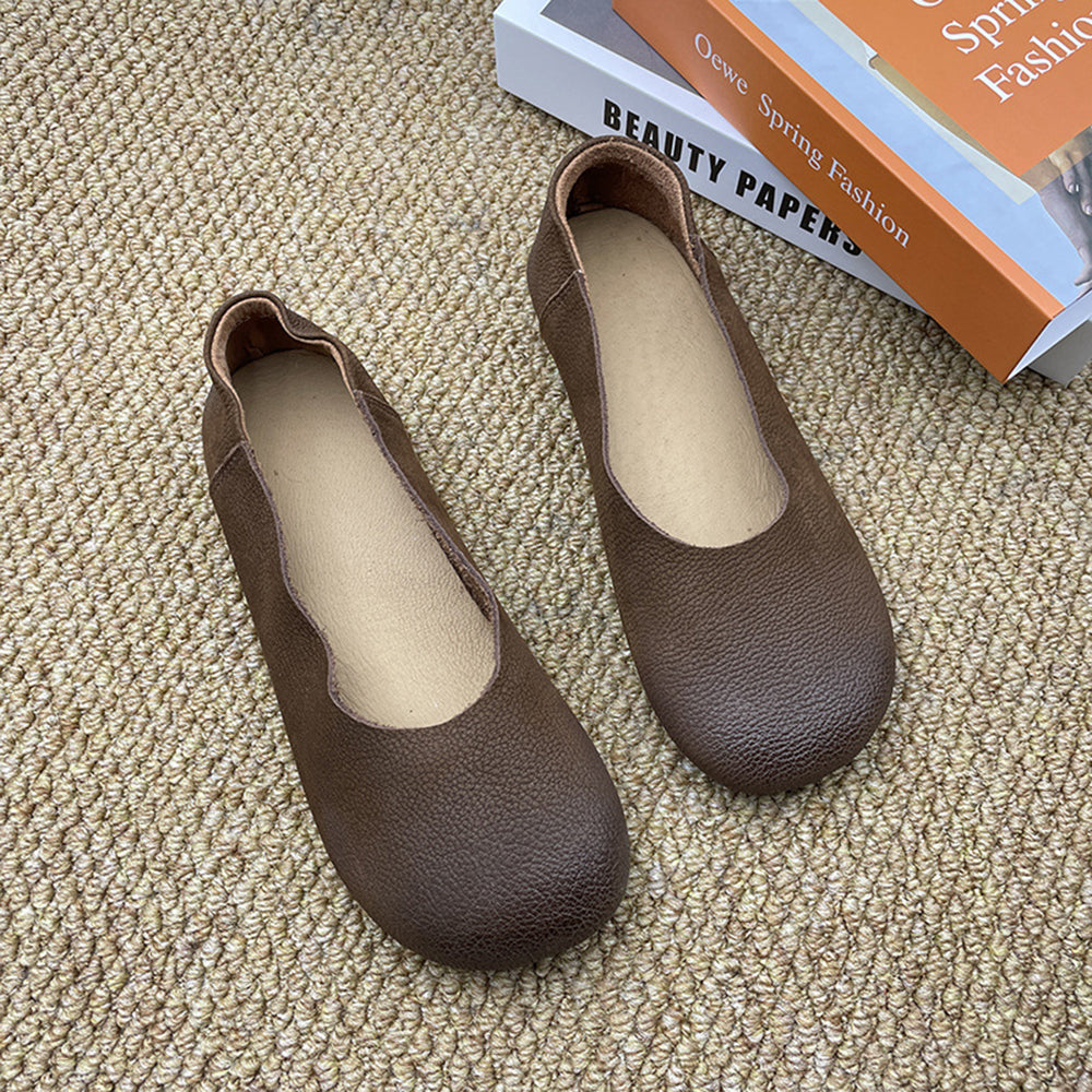 Round Toe Slip-on Leather Flat Casual Shoes