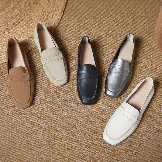 Square Toe Soft Leather Commute Loafers