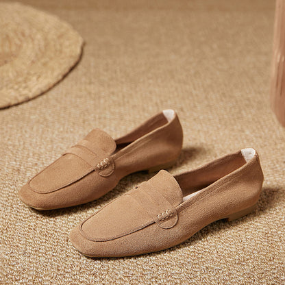 Square Toe Soft Leather Commute Loafers