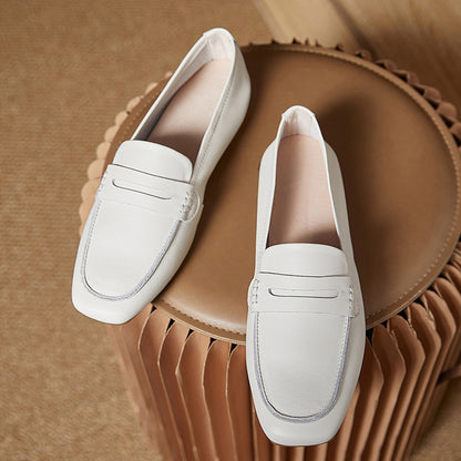 Square Toe Soft Leather Commute Loafers