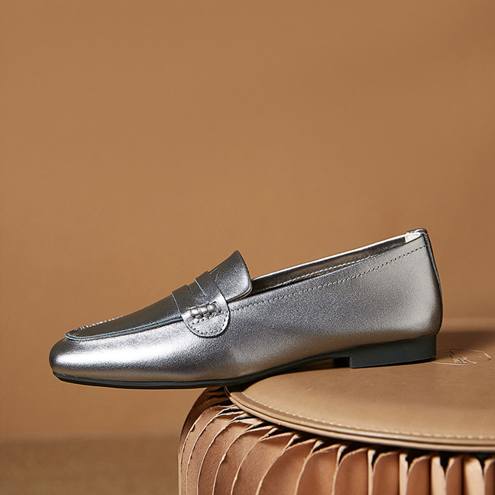 Square Toe Soft Leather Commute Loafers