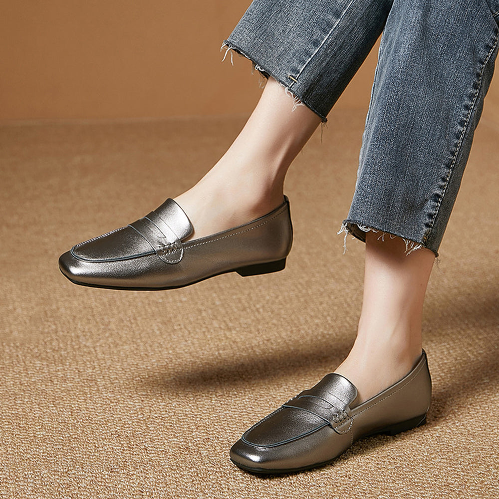 Square Toe Soft Leather Commute Loafers