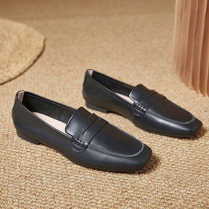 Square Toe Soft Leather Commute Loafers