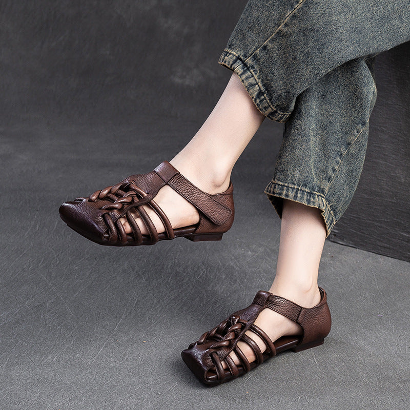 Square Toe Woven Leather Sandals