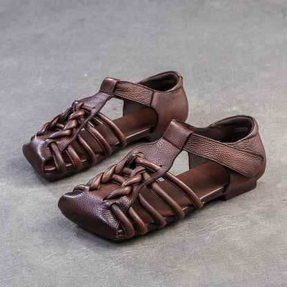 Square Toe Woven Leather Sandals