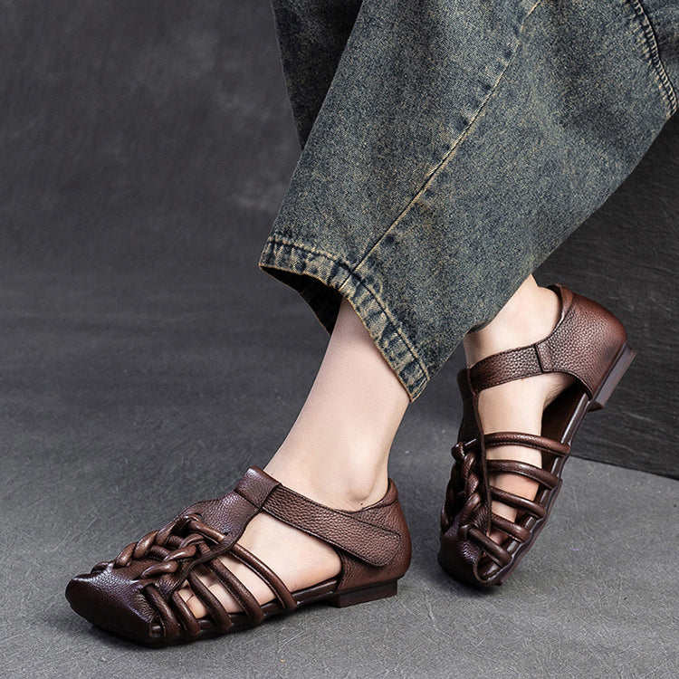 Square Toe Woven Leather Sandals