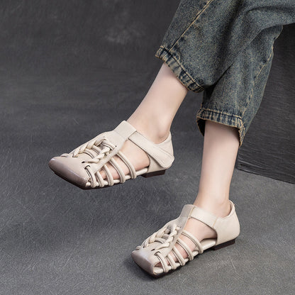 Square Toe Woven Leather Sandals