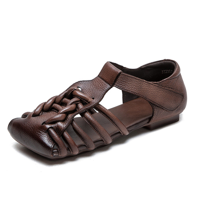 Square Toe Woven Leather Sandals