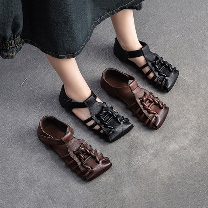 Square Toe Woven Leather Sandals