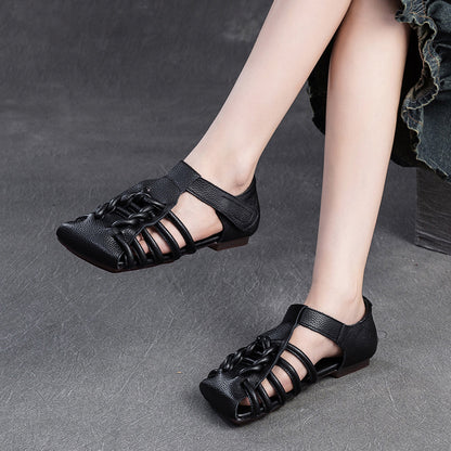 Square Toe Woven Leather Sandals