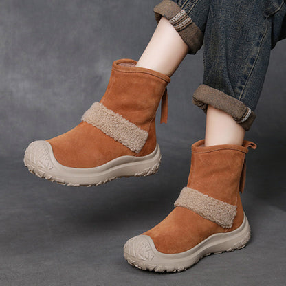 Suede Leather Rear Zipper Snow Boots