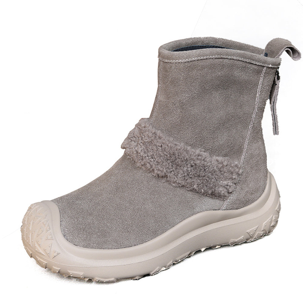 Suede Leather Rear Zipper Snow Boots