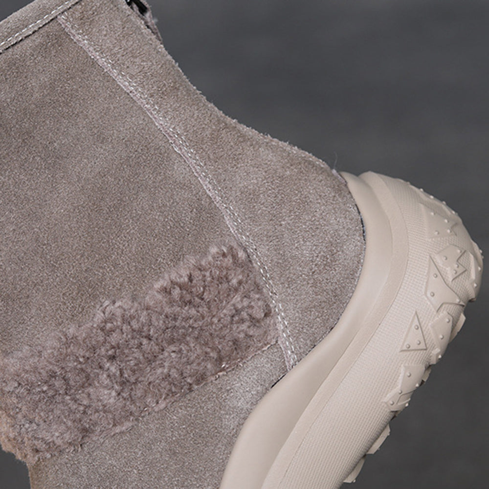 Suede Leather Rear Zipper Snow Boots