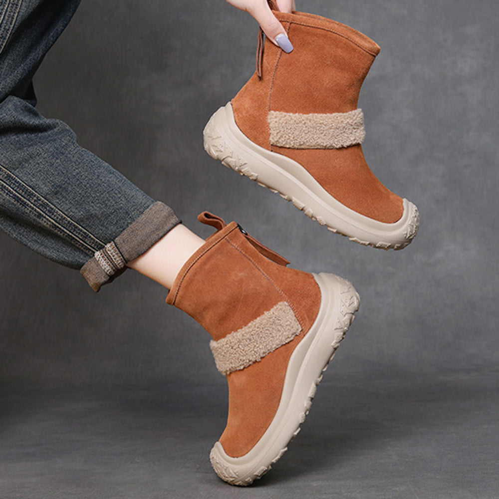 Suede Leather Rear Zipper Snow Boots