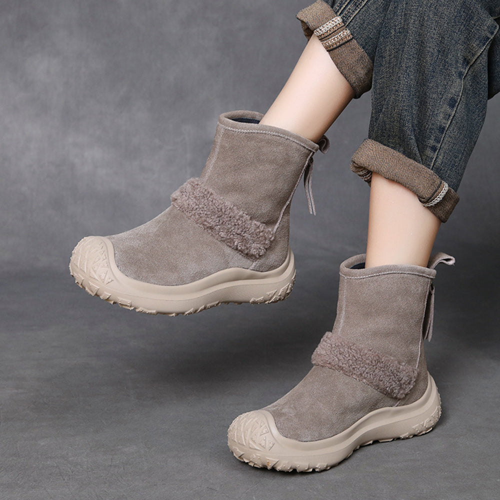 Suede Leather Rear Zipper Snow Boots