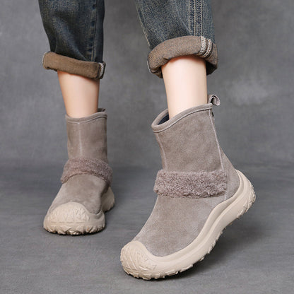 Suede Leather Rear Zipper Snow Boots