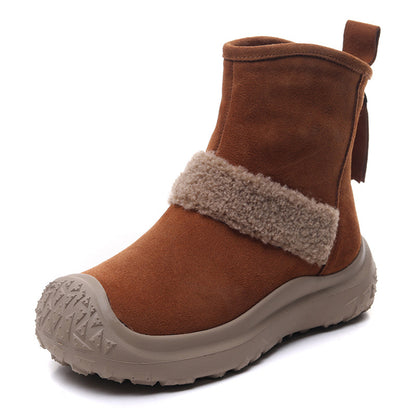 Suede Leather Rear Zipper Snow Boots