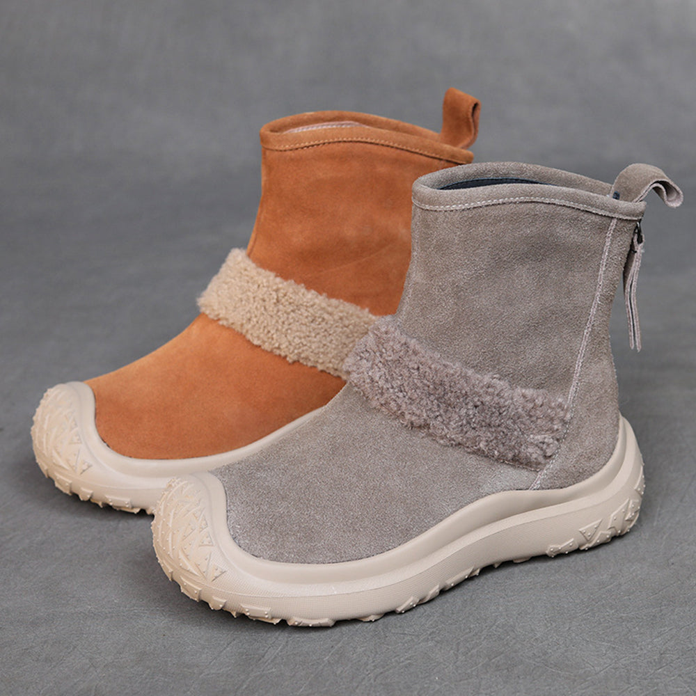 Suede Leather Rear Zipper Snow Boots