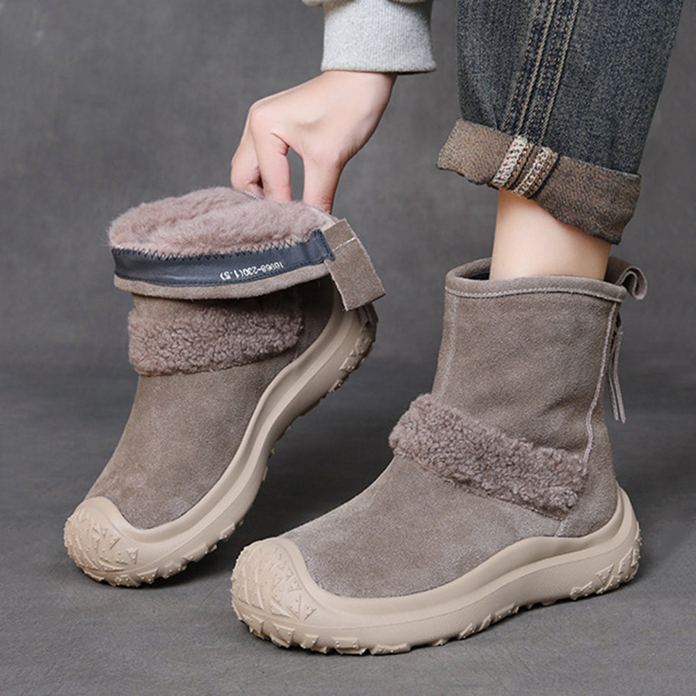 Suede Leather Rear Zipper Snow Boots