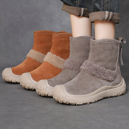 Suede Leather Rear Zipper Snow Boots