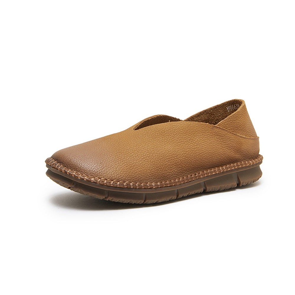 V-cut Slip-On Flat Leather Shoes Slippers