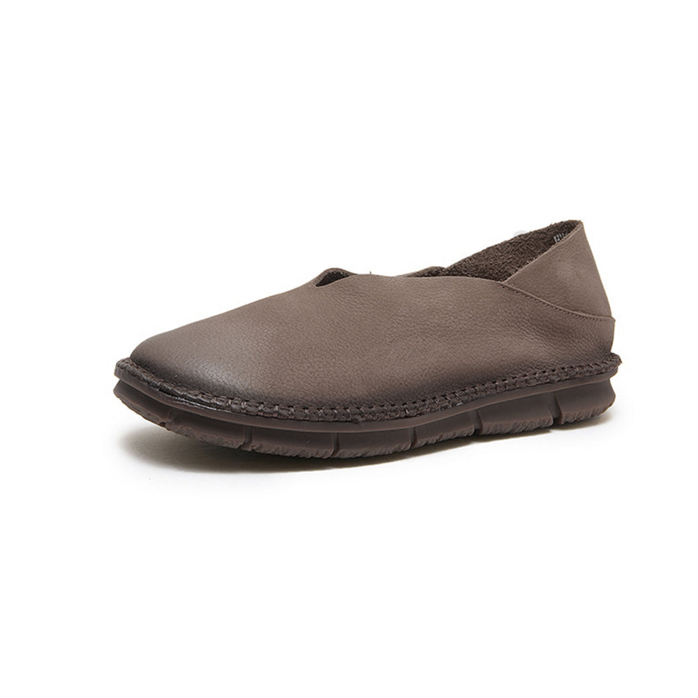 V-cut Slip-On Flat Leather Shoes Slippers