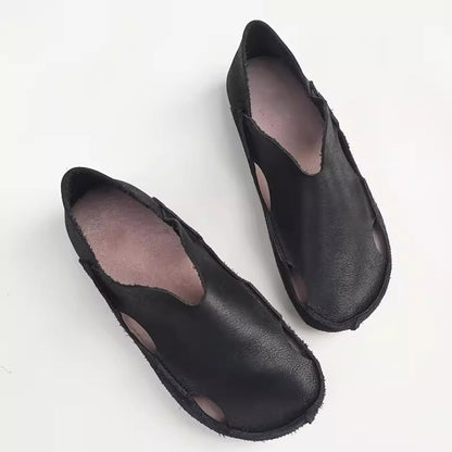 Wide Toe Cut-out Flat Leather Shoes