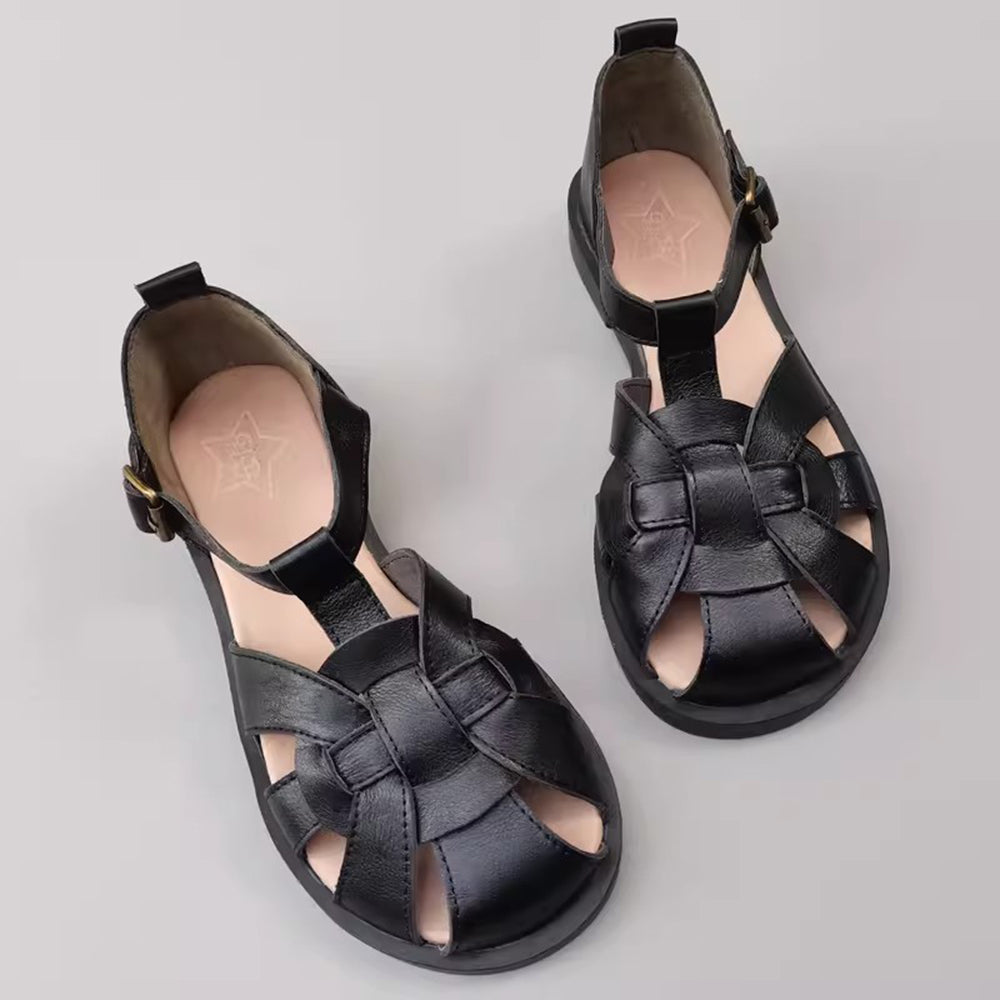 Wide Toe Leather Woven Sandals