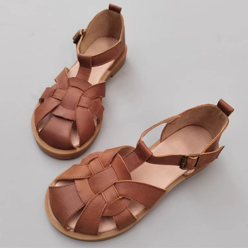 Wide Toe Leather Woven Sandals