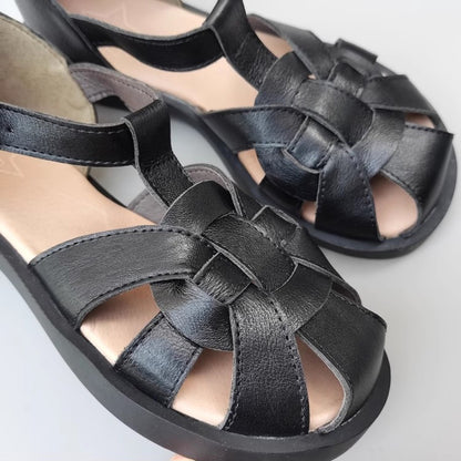 Wide Toe Leather Woven Sandals