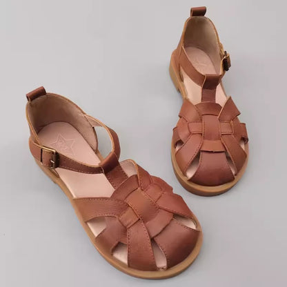 Wide Toe Leather Woven Sandals