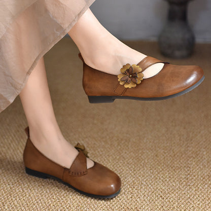 Women Applique Retro Leather Handmade Shoes