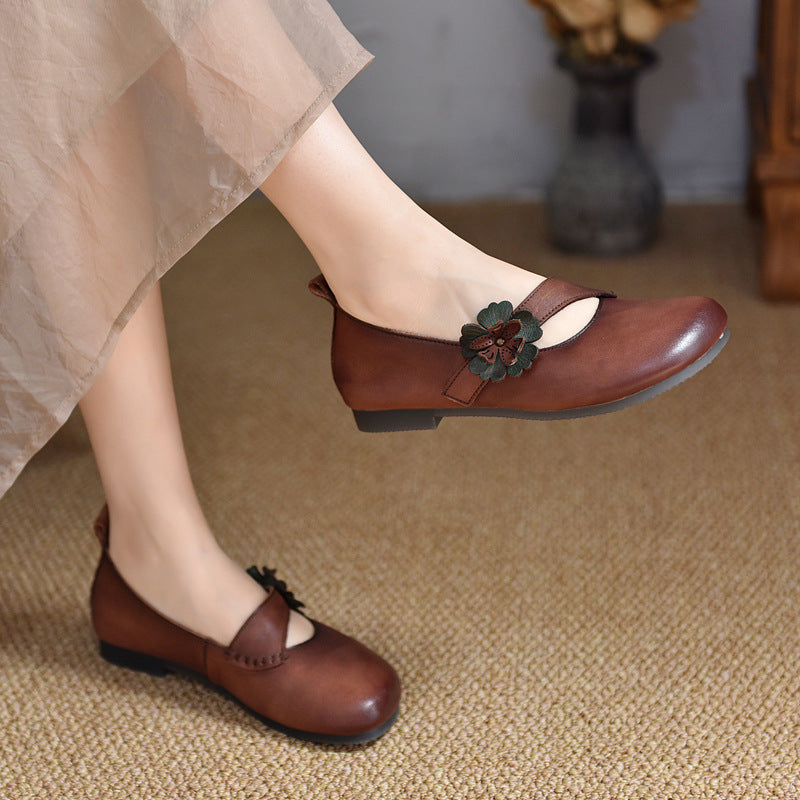 Women Applique Retro Leather Handmade Shoes