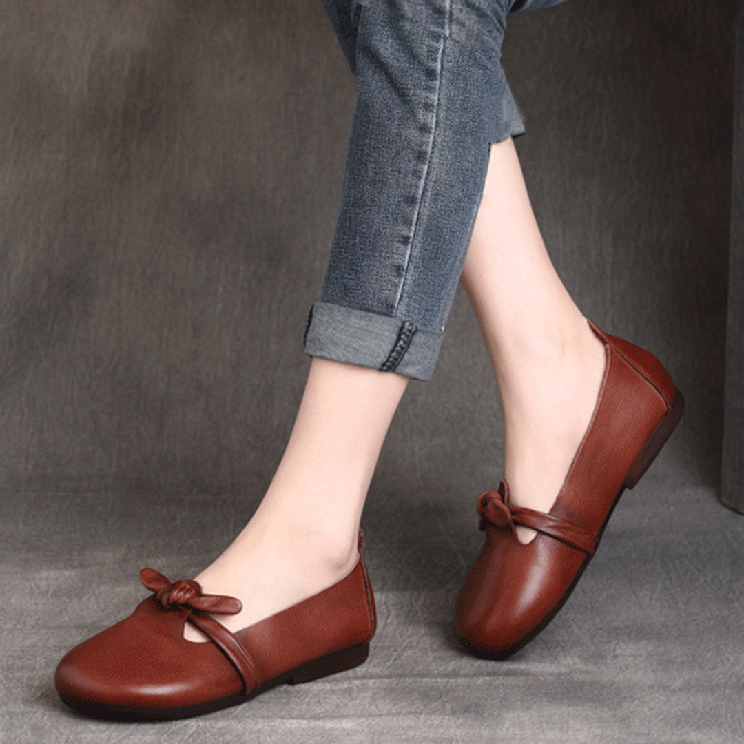 Women Retro Knots Leather Flats