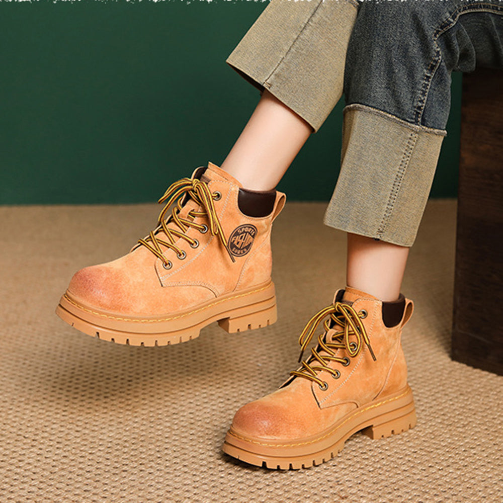 Women Durable Genuine Leather High Top Hiking Boots