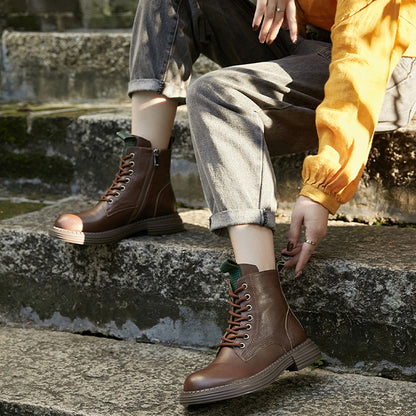 Women Lace-Up Versatile Leather Martin Boots