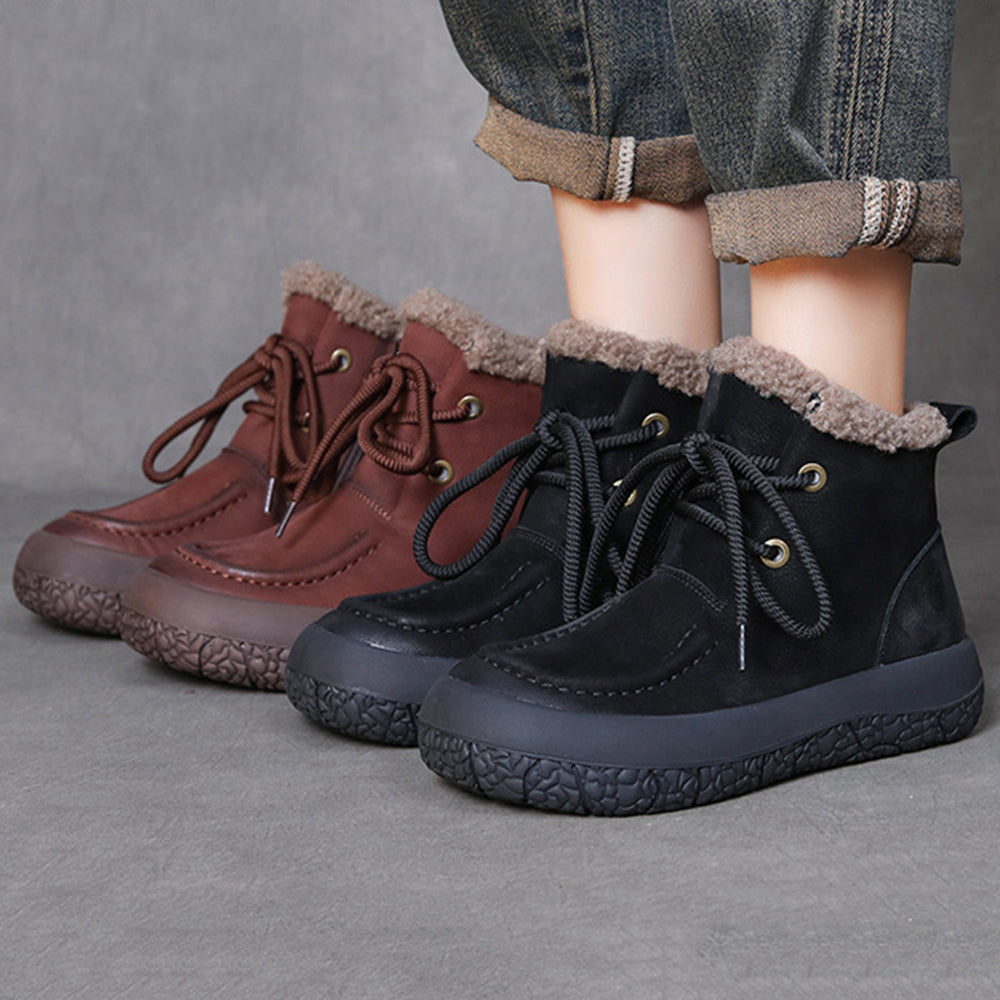 Women Lace-up Platform Plush Casual Short Boots