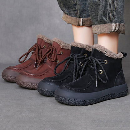 Women Lace-up Platform Plush Casual Short Boots