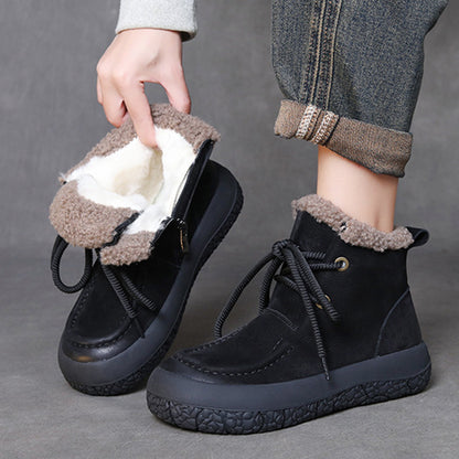 Women Lace-up Platform Plush Casual Short Boots