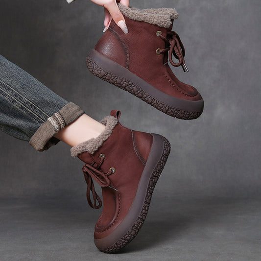 Women Lace-up Platform Plush Casual Short Boots