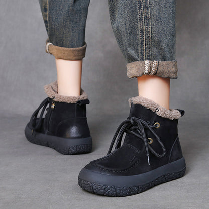 Women Lace-up Platform Plush Casual Short Boots