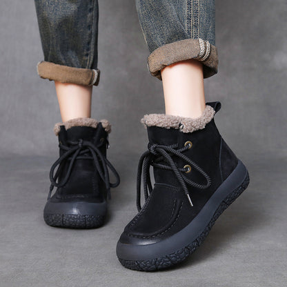 Women Lace-up Platform Plush Casual Short Boots