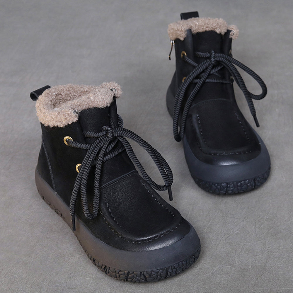 Women Lace-up Platform Plush Casual Short Boots