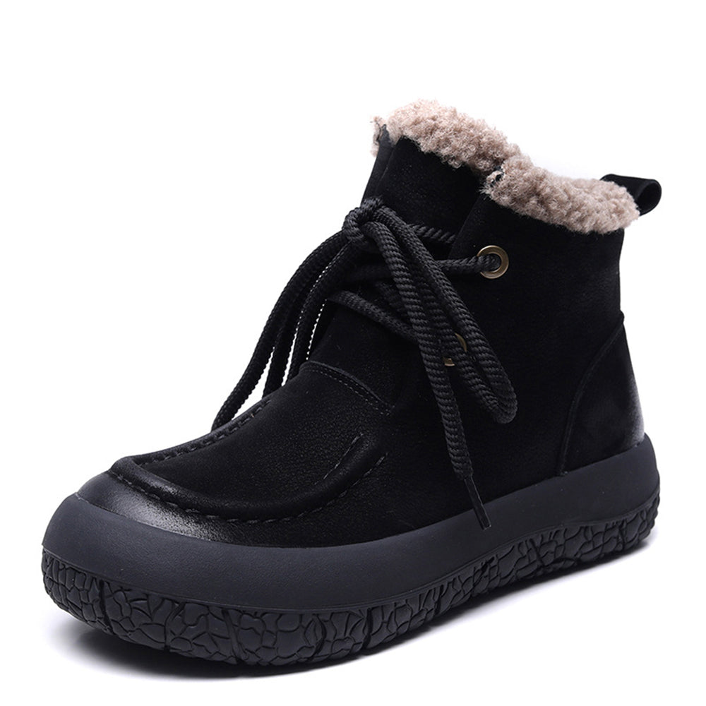 Women Lace-up Platform Plush Casual Short Boots